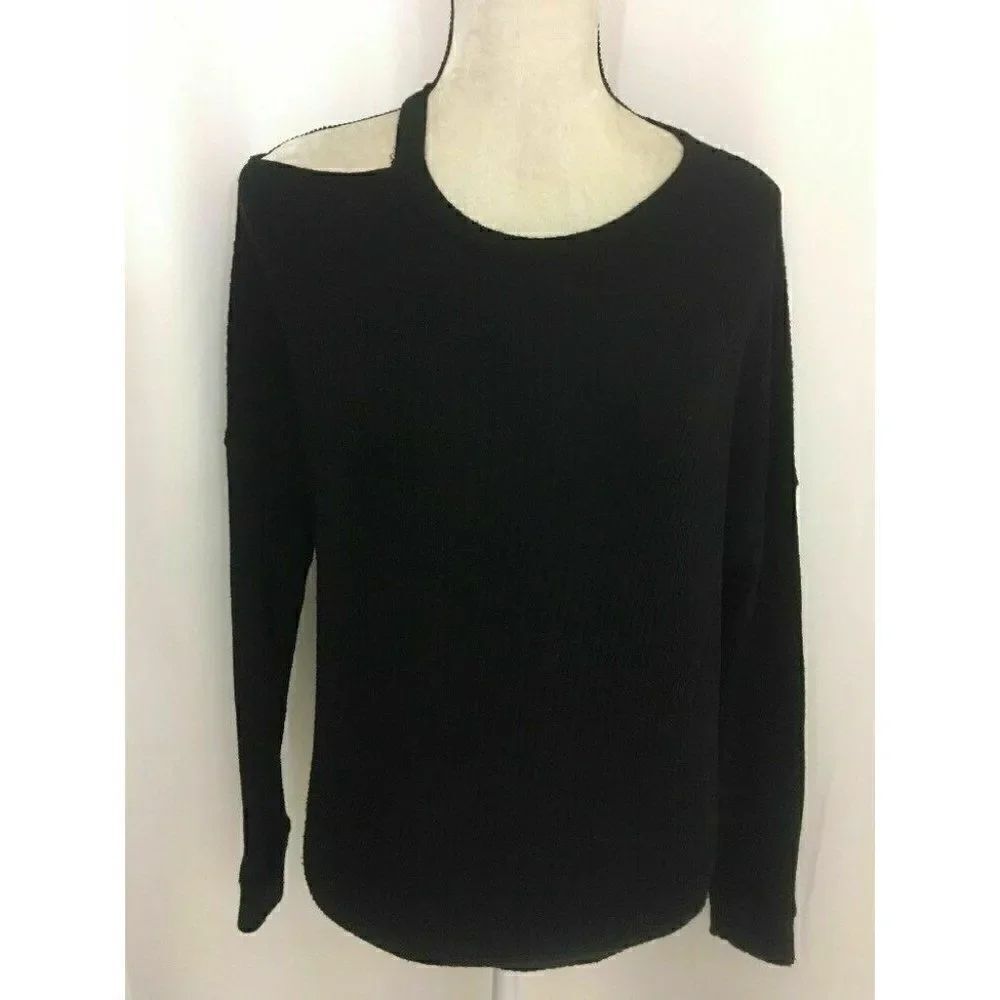 Splendid Womens Solid Black Long Sleeve Cold Shoulder Sweater Top Xs